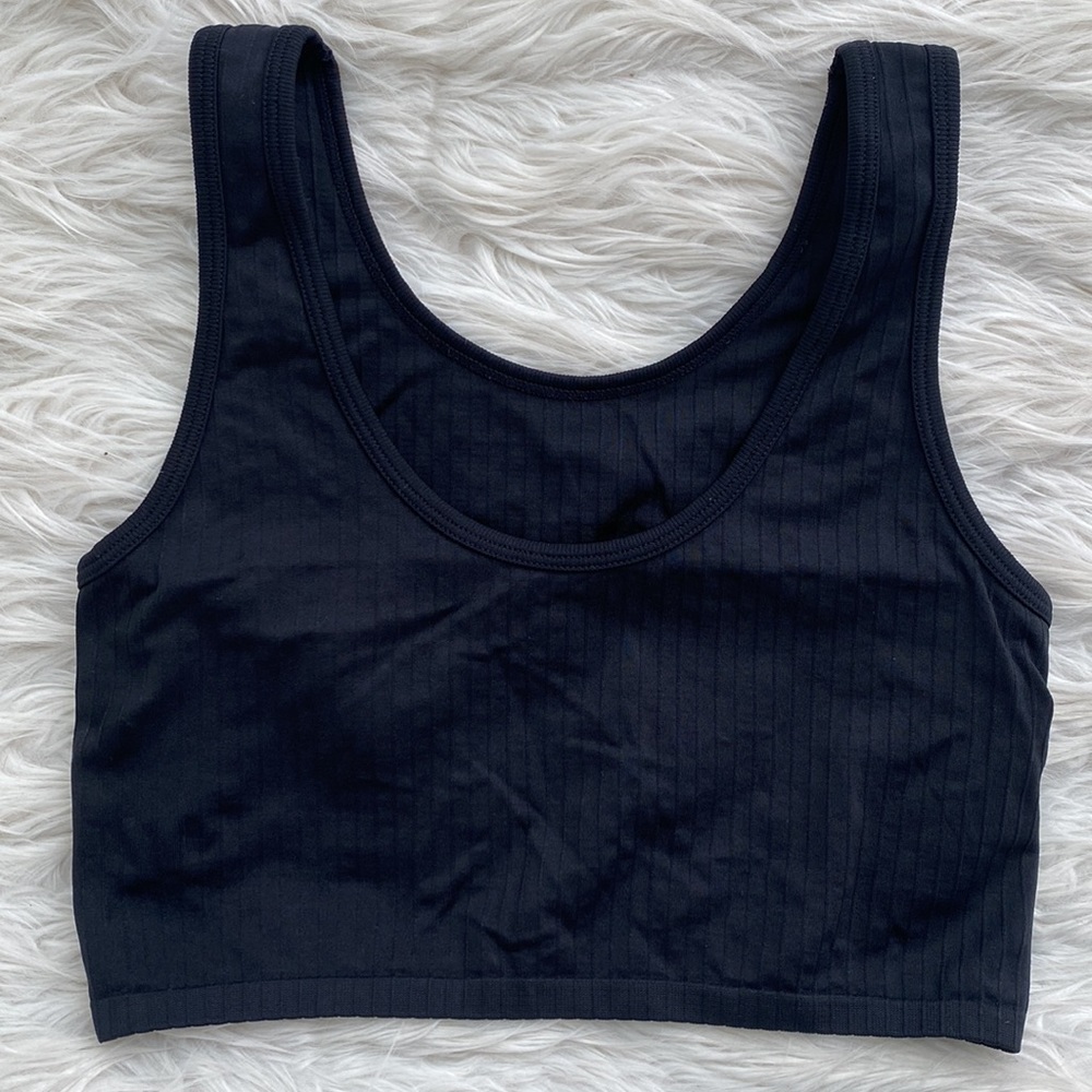 Aerie | Black Ribbed Cropped Tank Bra